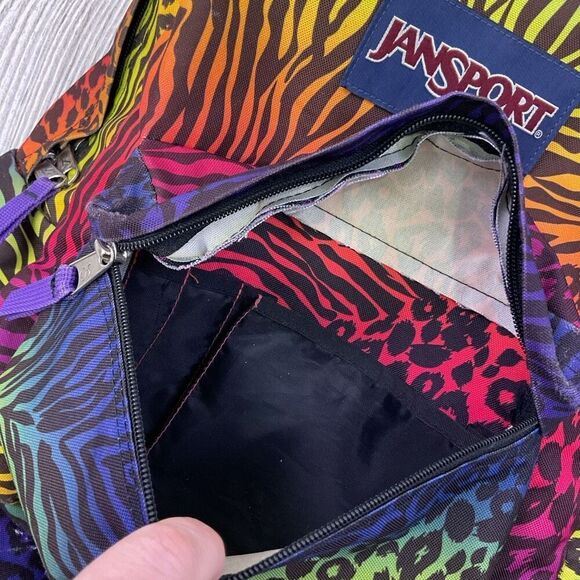 Vintage 90s Jansport Leopard and Zebra Print Retro Backpack Adults Kids - Picture 9 of 9
